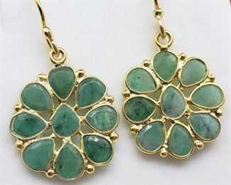 Silver Emerald Gold Plated Earrings