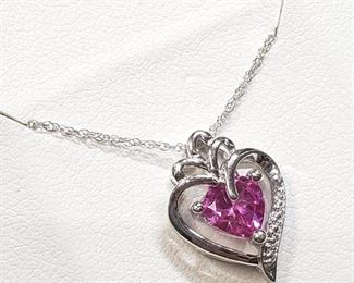 Silver Created Pink Sapphire 18" Necklace