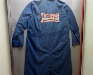Metal Framed Under Glass "R.F. Fisher Elec." Work Smock, 42" x 52"