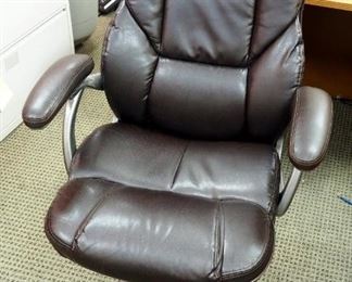 Leather Like Upholstered Adjustable Rolling Office Chair, 46" And Leather Like Upholstered Metal Framed Office Chairs, Qty 2, 26" x 39"