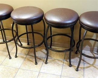 Metal Leather Like Upholstered Bar Stools, 30" x 18" Round, Qty 4