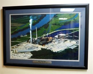 Framed Matted Under Glass Aerial Photograph Of Iatan II Power Plant, 36.5" x 26.5"