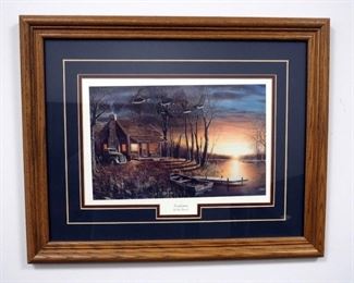 Wood Framed Matted Under Glass, "Sundown" By Jim Hansel, 20.5" x 16.5"