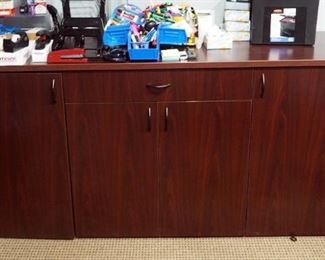 Wood Grain 4 Door, 1 Drawer Side Storage Cabinet With Shelves, 37" x 78" x 24", With 2 Door Storage Cabinet, 28.5" x 26" x 20"