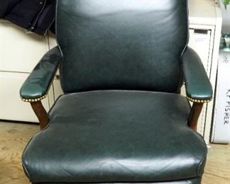 Leather Like Upholstered Rolling Executive Chair, 47" x 22" x 37", Matching Wood Hall Tree, 69.5" Tall