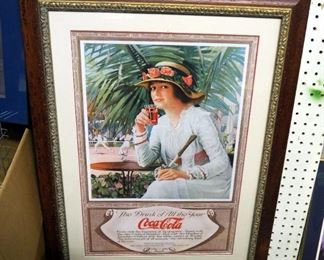Framed Matted Under Glass Coca Cola Ad, 24.5" x 32"