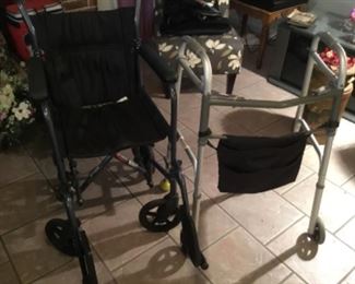 Folding, portable Carex wheelchair and folding walker