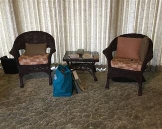 Rattan chair and glass top rattan table