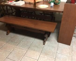 Table with bench, leaf, 4 chairs 