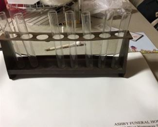 Vintage Glass test tubes with wooden holder