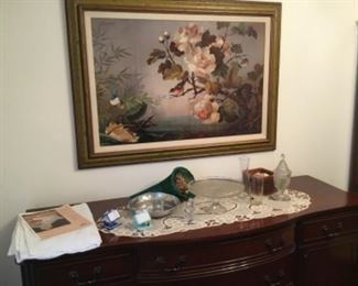Top of Duncan Phyfe Sideboard with large framed picture