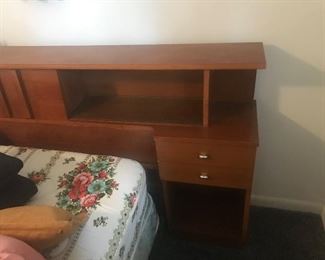Mid Century Modern bed - headboard, footboard & rails. Has full mattress & box springs but would adjust to queen. Dresser & mirror match!