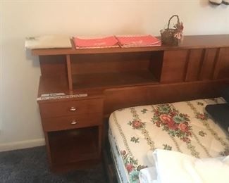 Mid Century Modern bed - headboard, footboard & rails. Has full mattress & box springs but would adjust to queen. Dresser & mirror match!