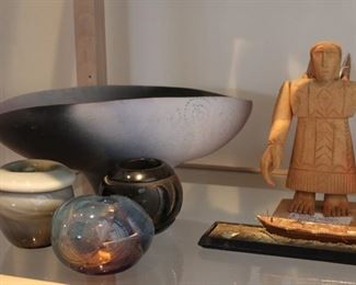 George Lopez folk sculpture and Joy Cain Santa Clara pottery
