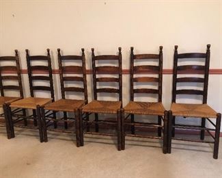 6 ladder back rush seat chairs