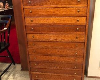 Vintage oak 12 drawer specimen cabinet