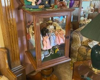 Antique Display case w/ Precious Moments Dolls