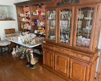 China cabinet contents has some tiara and fire king! As well as a standfordshire China set.