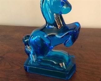 Viking blue glass rearing horse figurine