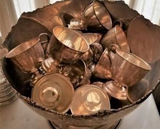 Silverplate punchbowl and cups