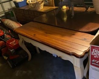 Knotty pine painted style sofa table