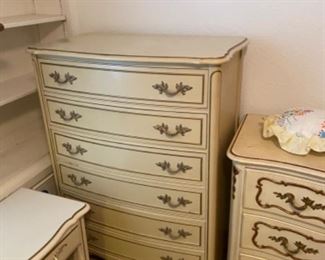Nice collection of different styled and makers French Provincial furniture including dressers, night stands, bed frames and other matching pieces