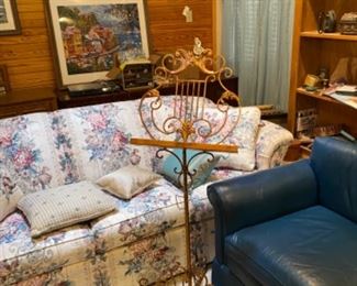Vintage 1960's Blue Leather Sofa and Loveseat