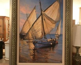 Framed Oil Painted Sailboat