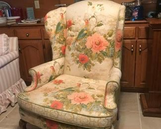 Oversize upholstered Wing Back chair