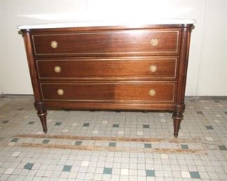 Louis XVI style commode chest drawers mahogany marble