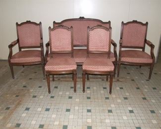 side chairs upholstered in pink material walnut