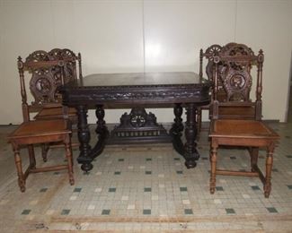 Breton style table chestnut and oak Chairs 
