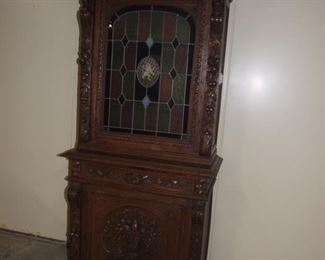 Quality Pair of Matching Louis XIII style single door buffet de corpses/2 parts colour leaded doors in oak