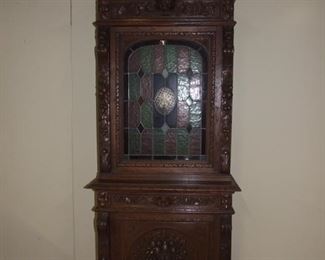 Quality Pair of Matching Louis XIII style single door buffet de corpses/2 parts colour leaded doors in oak