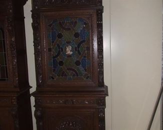 Quality Pair of Matching Louis XIII style single door buffet de corpses/2 parts colour leaded doors in oak