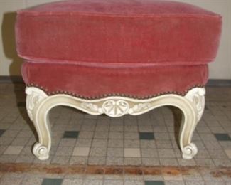Louis XV style big footstool painted white pink uphol beech