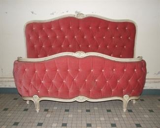 Louis XV style painted bowed bed pink velour beech