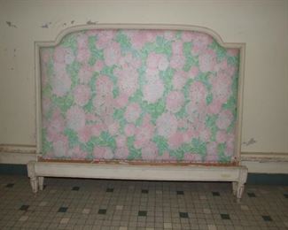Louis XVI style painted bed floral upholstery beech