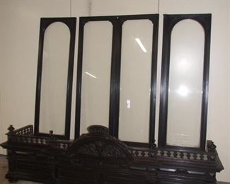 Napoleon III style 4 door glazed bookcase with carved head ebonised in walnut flat pack