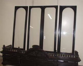 Napoleon III style 4 door glazed bookcase with carved head ebonised in walnut flat pack
