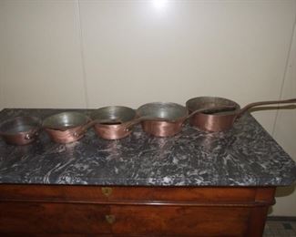 Set 5 quality shiny copper pans