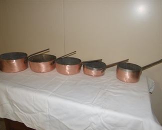 Set 5 quality shiny copper pans