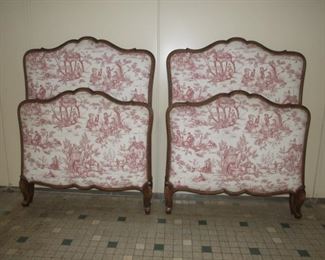 Pair Louis XV style beds beech classic french upholstery nice