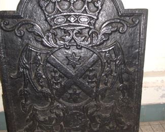 Decorative 19c cast iron fire back