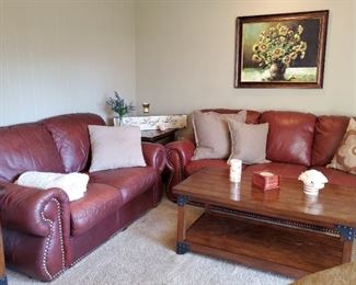 Red leather living room set 