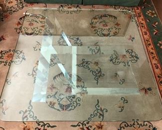 Jeffrey Bigalow Lucite table. Vintage Chinese Import Rug. 