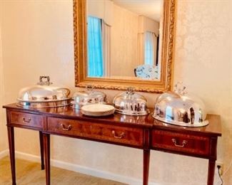 Banded Mahogany Server with Fitted Silver Drawer