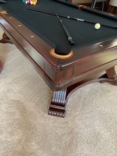 Custom Built Cherry Pool Table 8’ with 1” Slate and Leather Pockets, includes a Custom Built Matching Cherry Cover