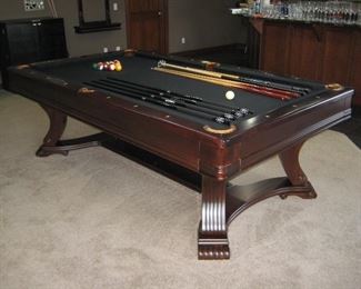 Custom Built Cherry Pool Table 8’ with 1” Slate and Leather Pockets, includes a Custom Built Matching Cherry Cover