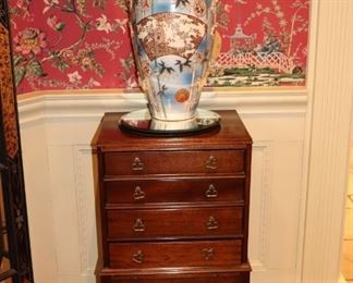 Large Decorative Urn and $ Drawer Wood Chest